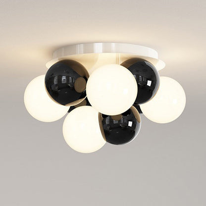 Contemporary Nordic Kids Iron Glass Ball Round Base 5-Light Semi-Flush Mount Ceiling Light For Bedroom