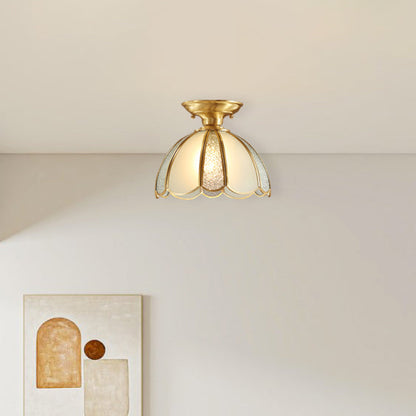 Modern Luxury Flower Cone Frosted Diamond Glass Brass Finish Frame 1/3-Light Semi-Flush Mount Ceiling Light For Living Room