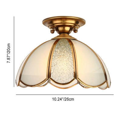 Modern Luxury Flower Cone Frosted Diamond Glass Brass Finish Frame 1/3-Light Semi-Flush Mount Ceiling Light For Living Room