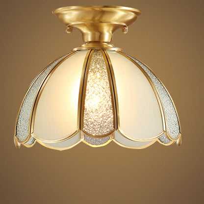Modern Luxury Flower Cone Frosted Diamond Glass Brass Finish Frame 1/3-Light Semi-Flush Mount Ceiling Light For Living Room