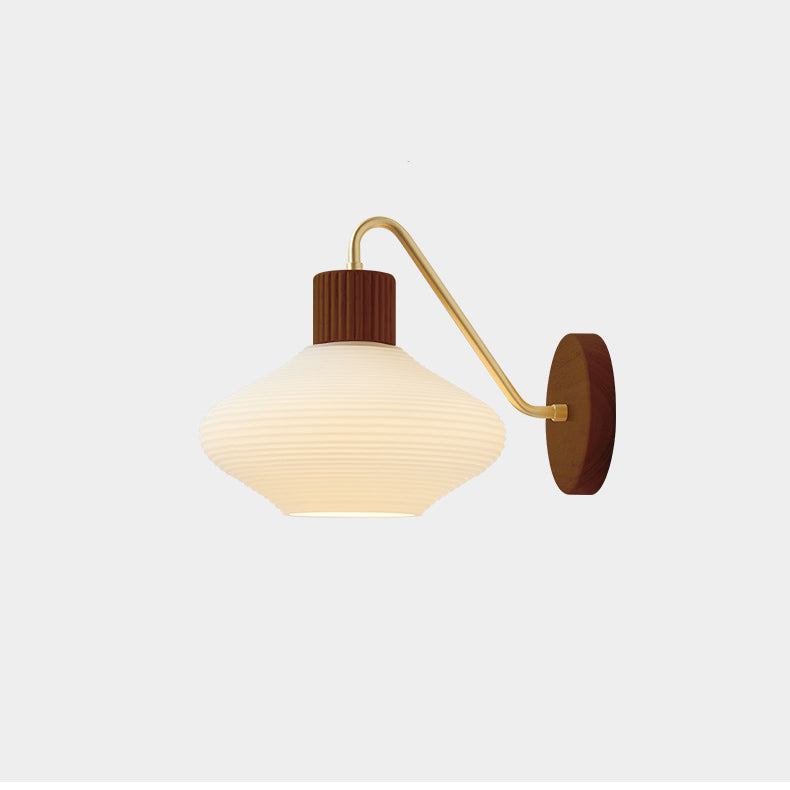 Contemporary Nordic Oval Striped Glass Wood 1-Light Wall Sconce Lamp For Living Room