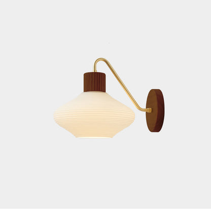 Contemporary Nordic Oval Striped Glass Wood 1-Light Wall Sconce Lamp For Living Room