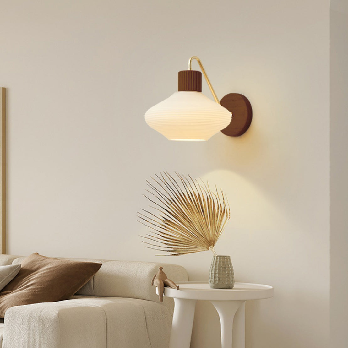 Contemporary Nordic Oval Striped Glass Wood 1-Light Wall Sconce Lamp For Living Room