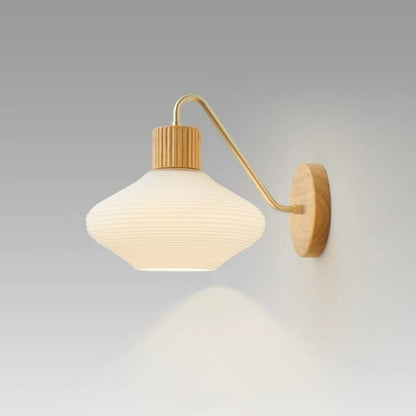 Contemporary Nordic Oval Striped Glass Wood 1-Light Wall Sconce Lamp For Living Room
