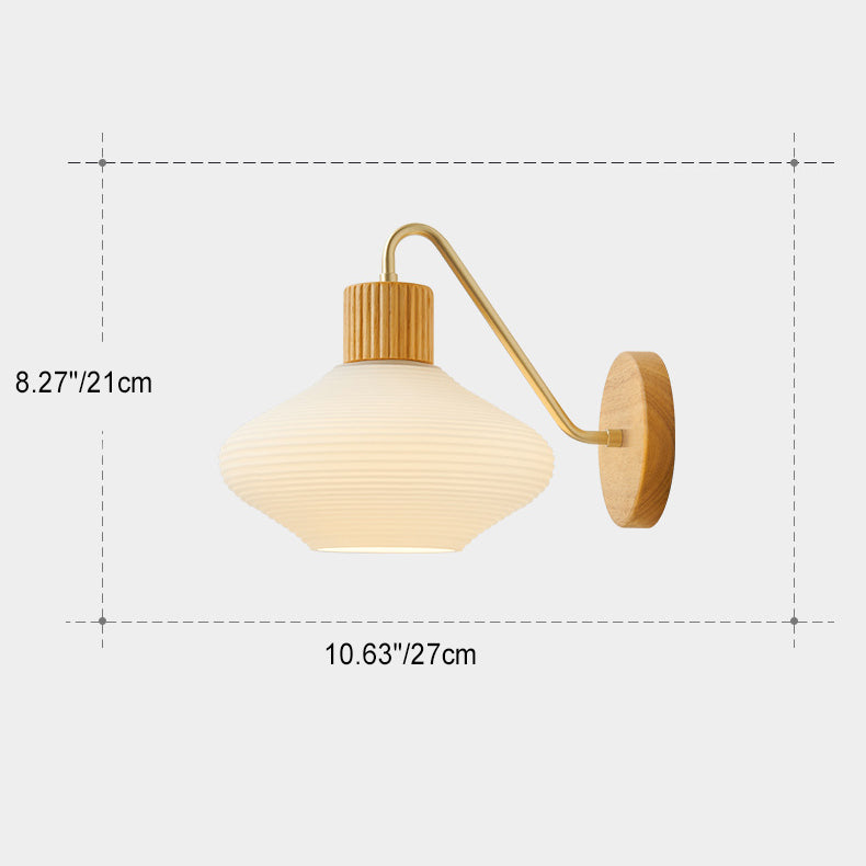 Contemporary Nordic Oval Striped Glass Wood 1-Light Wall Sconce Lamp For Living Room