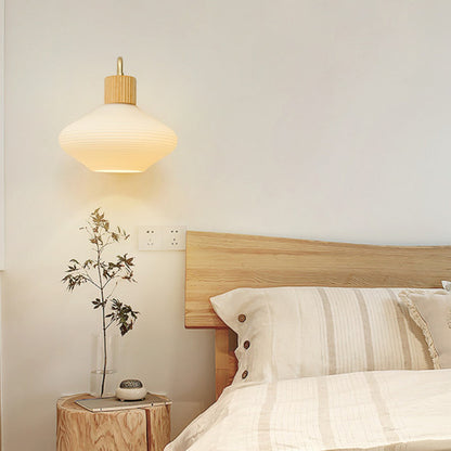 Contemporary Nordic Oval Striped Glass Wood 1-Light Wall Sconce Lamp For Living Room