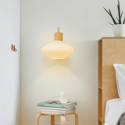 Contemporary Nordic Oval Striped Glass Wood 1-Light Wall Sconce Lamp For Living Room