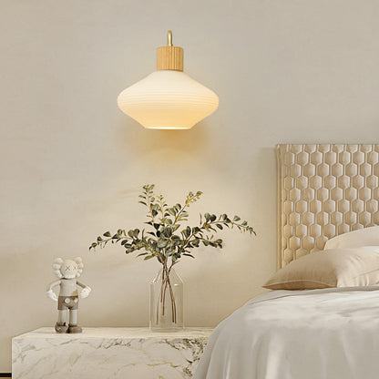 Contemporary Nordic Oval Striped Glass Wood 1-Light Wall Sconce Lamp For Living Room