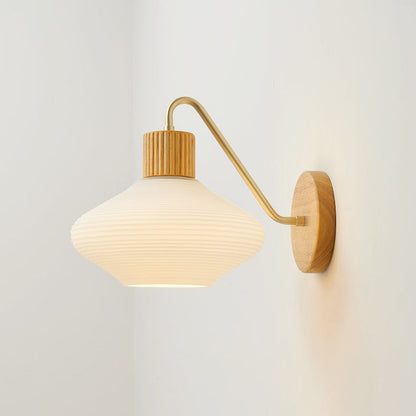 Contemporary Nordic Oval Striped Glass Wood 1-Light Wall Sconce Lamp For Living Room