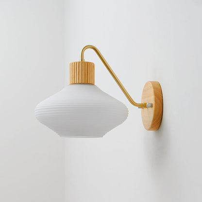 Contemporary Nordic Oval Striped Glass Wood 1-Light Wall Sconce Lamp For Living Room