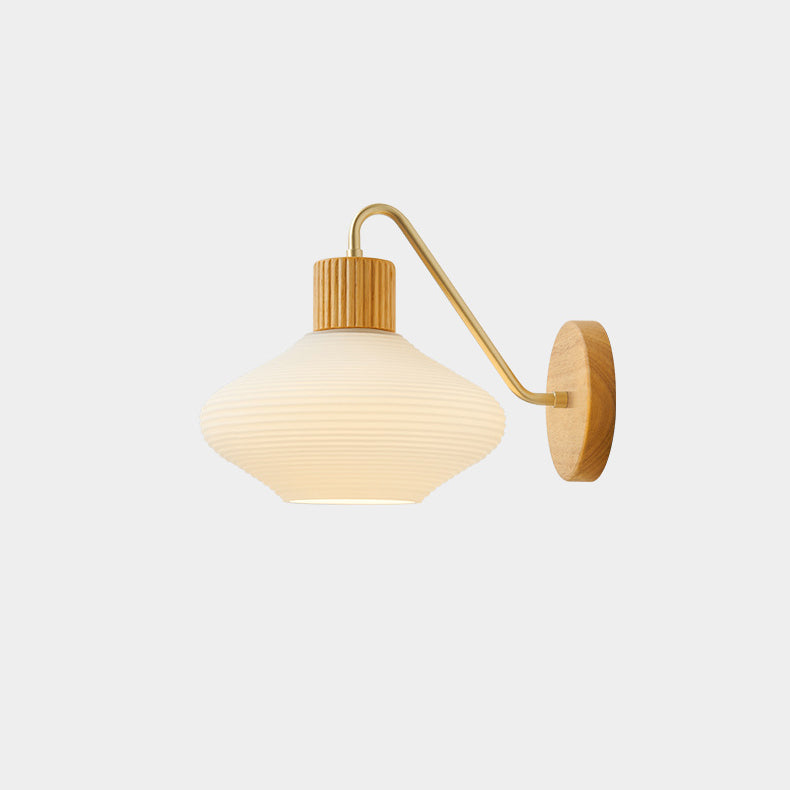 Contemporary Nordic Oval Striped Glass Wood 1-Light Wall Sconce Lamp For Living Room