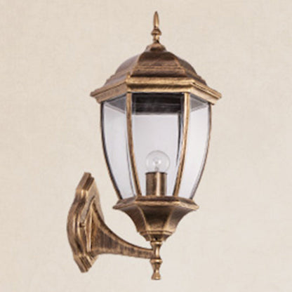 Contemporary Retro Waterproof Hexagonal Cage Aluminum Frosted Clear Glass 1-Light Wall Sconce Lamp For Outdoor Patio