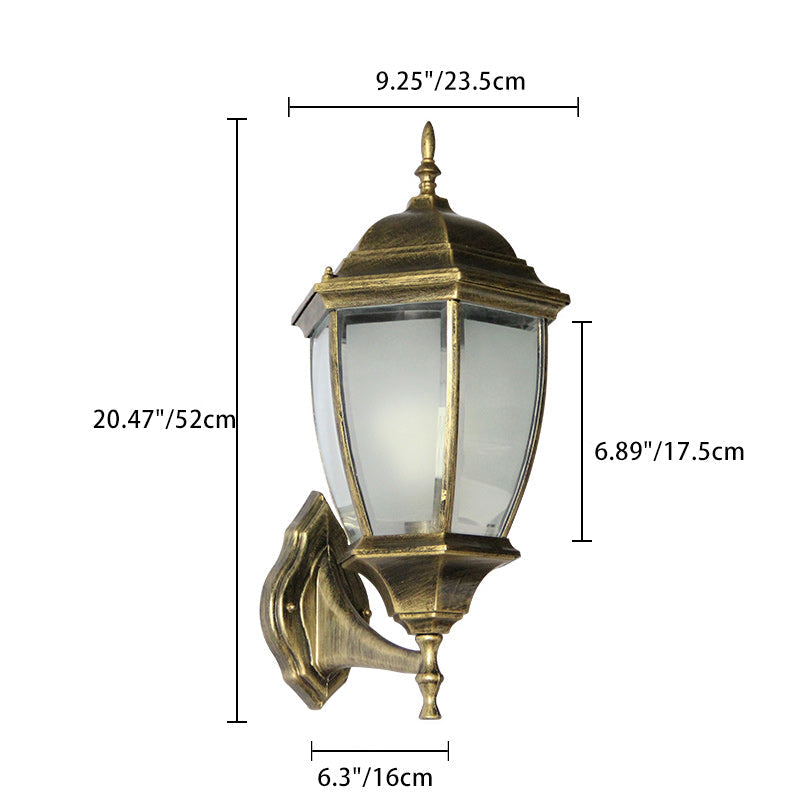 Contemporary Retro Waterproof Hexagonal Cage Aluminum Frosted Clear Glass 1-Light Wall Sconce Lamp For Outdoor Patio