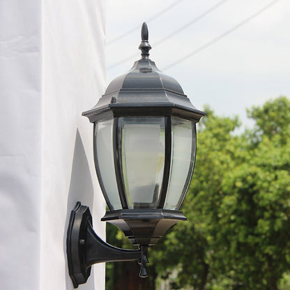 Contemporary Retro Waterproof Hexagonal Cage Aluminum Frosted Clear Glass 1-Light Wall Sconce Lamp For Outdoor Patio