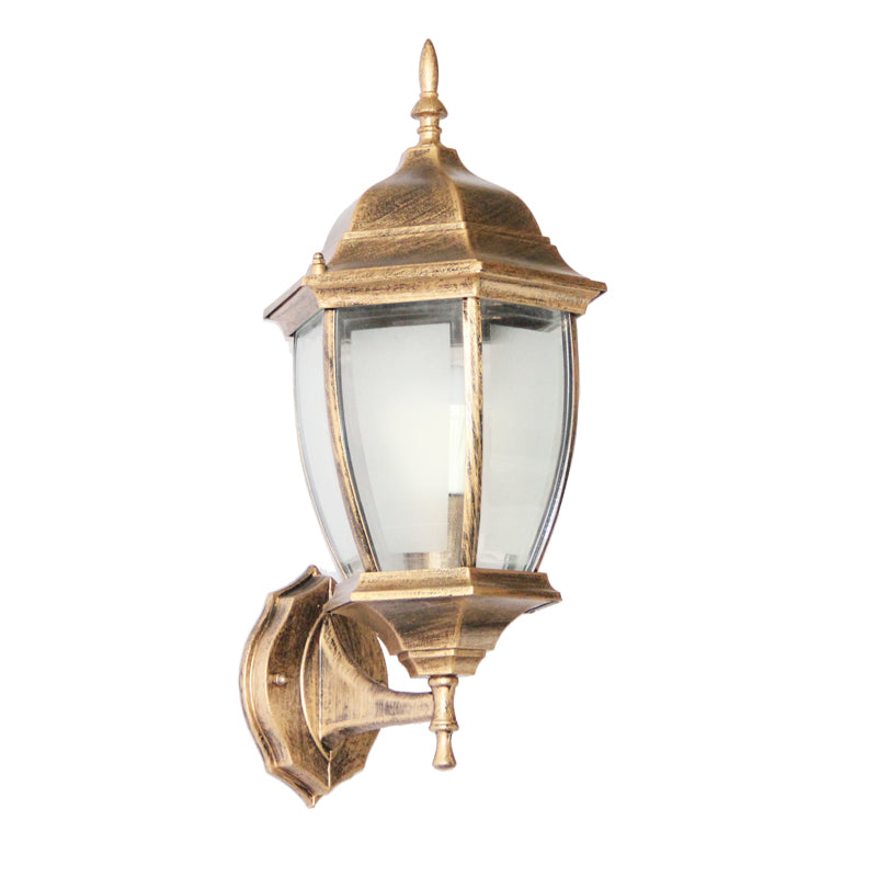 Contemporary Retro Waterproof Hexagonal Cage Aluminum Frosted Clear Glass 1-Light Wall Sconce Lamp For Outdoor Patio