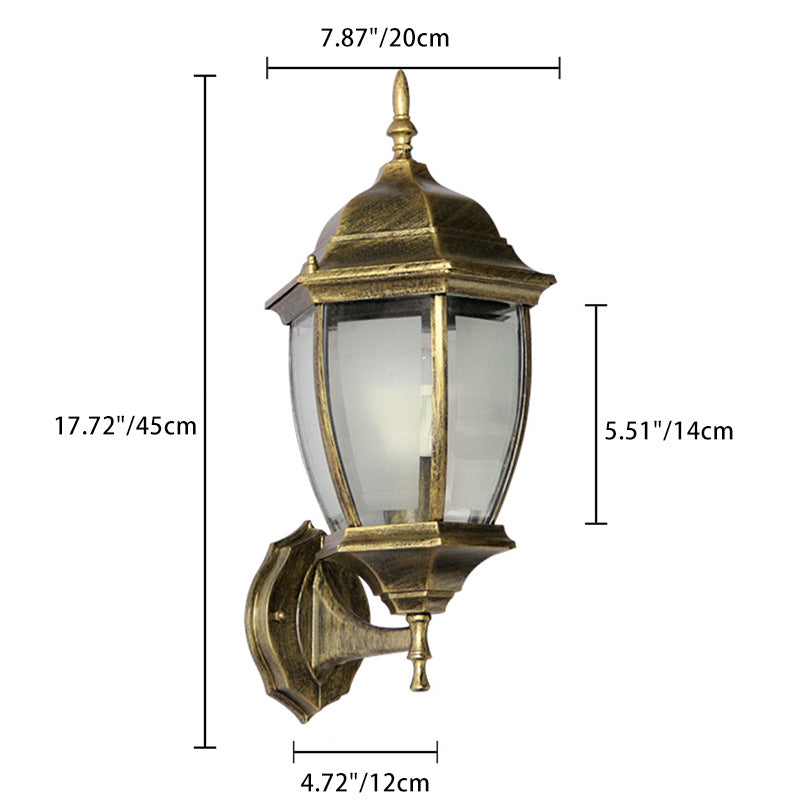 Contemporary Retro Waterproof Hexagonal Cage Aluminum Frosted Clear Glass 1-Light Wall Sconce Lamp For Outdoor Patio