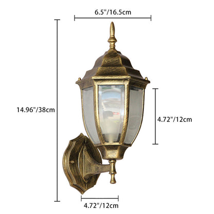 Contemporary Retro Waterproof Hexagonal Cage Aluminum Frosted Clear Glass 1-Light Wall Sconce Lamp For Outdoor Patio
