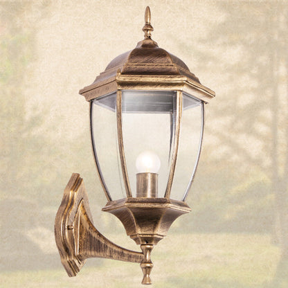 Contemporary Retro Waterproof Hexagonal Cage Aluminum Frosted Clear Glass 1-Light Wall Sconce Lamp For Outdoor Patio