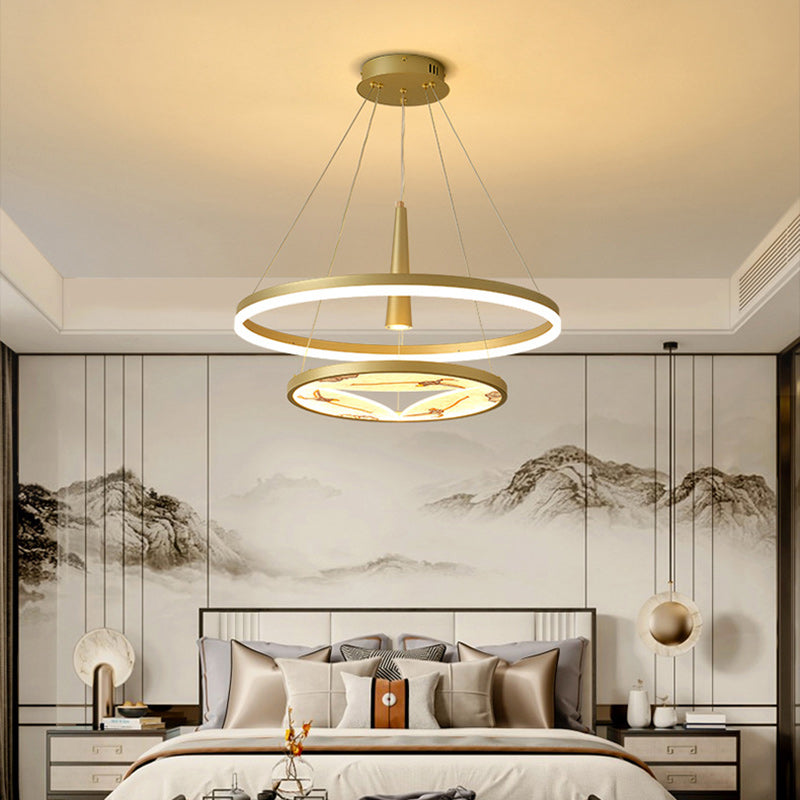 Traditional Chinese Two-Layer Round Enamel Color Acrylic Iron Spotlight LED Chandeliers For Living Room