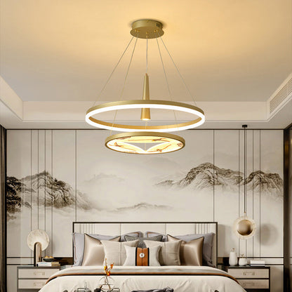 Traditional Chinese Two-Layer Round Enamel Color Acrylic Iron Spotlight LED Chandeliers For Living Room