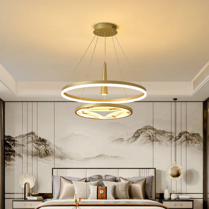 Traditional Chinese Two-Layer Round Enamel Color Acrylic Iron Spotlight LED Chandeliers For Living Room