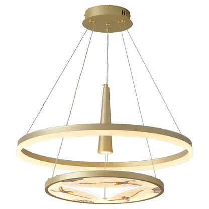 Traditional Chinese Two-Layer Round Enamel Color Acrylic Iron Spotlight LED Chandeliers For Living Room