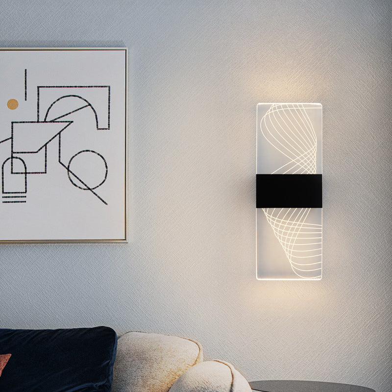 مصباح حائط LED من الألومنيوم الأكريليكي على شكل ريشة سماوية مستطيلة الشكل بتصميم عصري بسيط لغرفة المعيشة