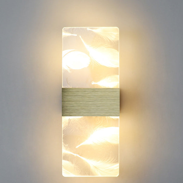 مصباح حائط LED من الألومنيوم الأكريليكي على شكل ريشة سماوية مستطيلة الشكل بتصميم عصري بسيط لغرفة المعيشة