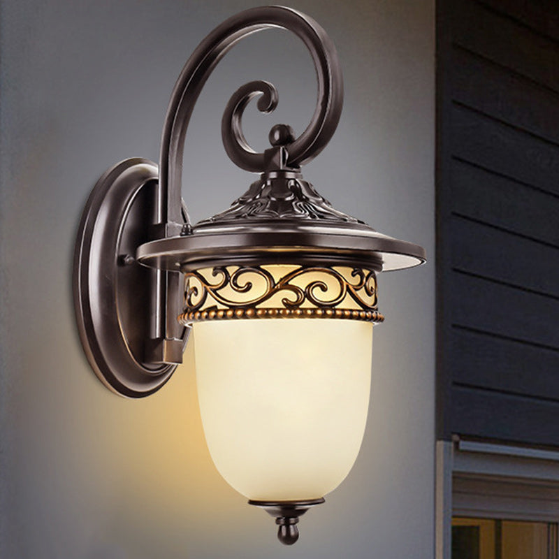 Contemporary Retro Waterproof Hanging Clock Flower Branch Pattern Aluminum Glass 1-Light Wall Sconce Lamp For Outdoor Patio