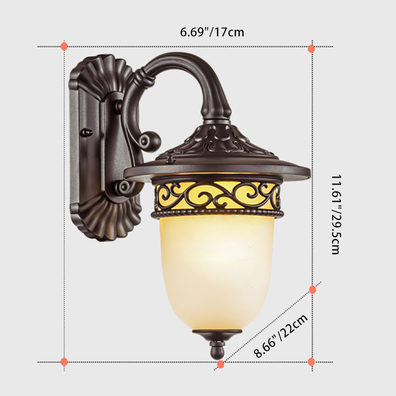 Contemporary Retro Waterproof Hanging Clock Flower Branch Pattern Aluminum Glass 1-Light Wall Sconce Lamp For Outdoor Patio