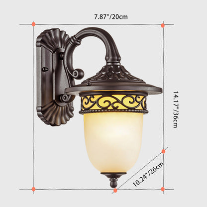Contemporary Retro Waterproof Hanging Clock Flower Branch Pattern Aluminum Glass 1-Light Wall Sconce Lamp For Outdoor Patio