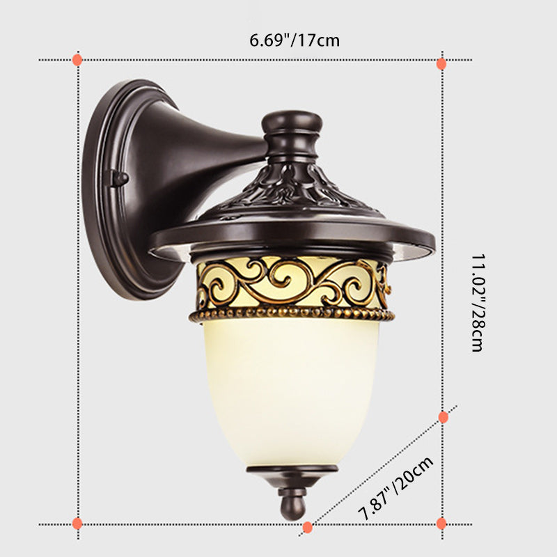 Contemporary Retro Waterproof Hanging Clock Flower Branch Pattern Aluminum Glass 1-Light Wall Sconce Lamp For Outdoor Patio