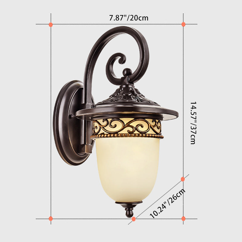 Contemporary Retro Waterproof Hanging Clock Flower Branch Pattern Aluminum Glass 1-Light Wall Sconce Lamp For Outdoor Patio