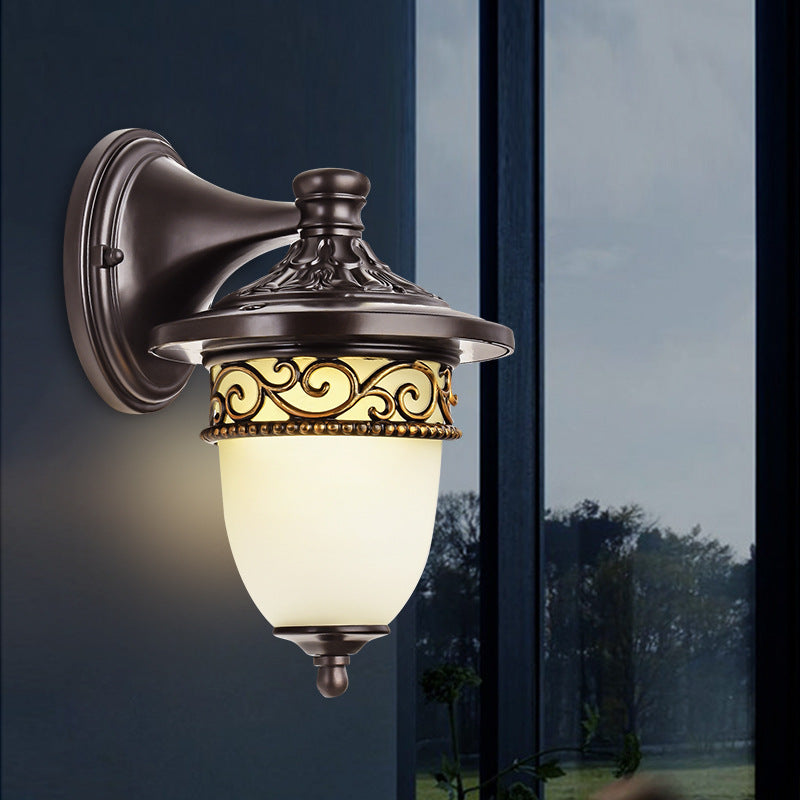 Contemporary Retro Waterproof Hanging Clock Flower Branch Pattern Aluminum Glass 1-Light Wall Sconce Lamp For Outdoor Patio