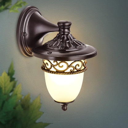 Contemporary Retro Waterproof Hanging Clock Flower Branch Pattern Aluminum Glass 1-Light Wall Sconce Lamp For Outdoor Patio