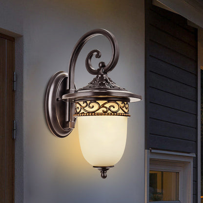 Contemporary Retro Waterproof Hanging Clock Flower Branch Pattern Aluminum Glass 1-Light Wall Sconce Lamp For Outdoor Patio