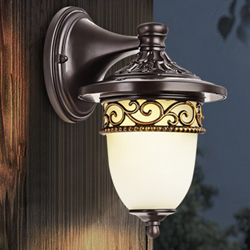 Contemporary Retro Waterproof Hanging Clock Flower Branch Pattern Aluminum Glass 1-Light Wall Sconce Lamp For Outdoor Patio