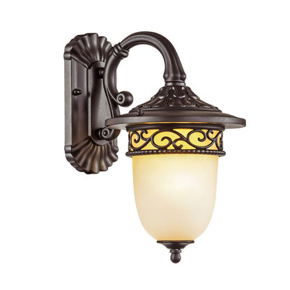 Contemporary Retro Waterproof Hanging Clock Flower Branch Pattern Aluminum Glass 1-Light Wall Sconce Lamp For Outdoor Patio