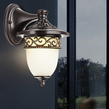 Contemporary Retro Waterproof Hanging Clock Flower Branch Pattern Aluminum Glass 1-Light Wall Sconce Lamp For Outdoor Patio
