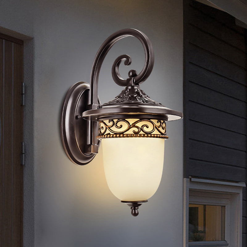 Contemporary Retro Waterproof Hanging Clock Flower Branch Pattern Aluminum Glass 1-Light Wall Sconce Lamp For Outdoor Patio