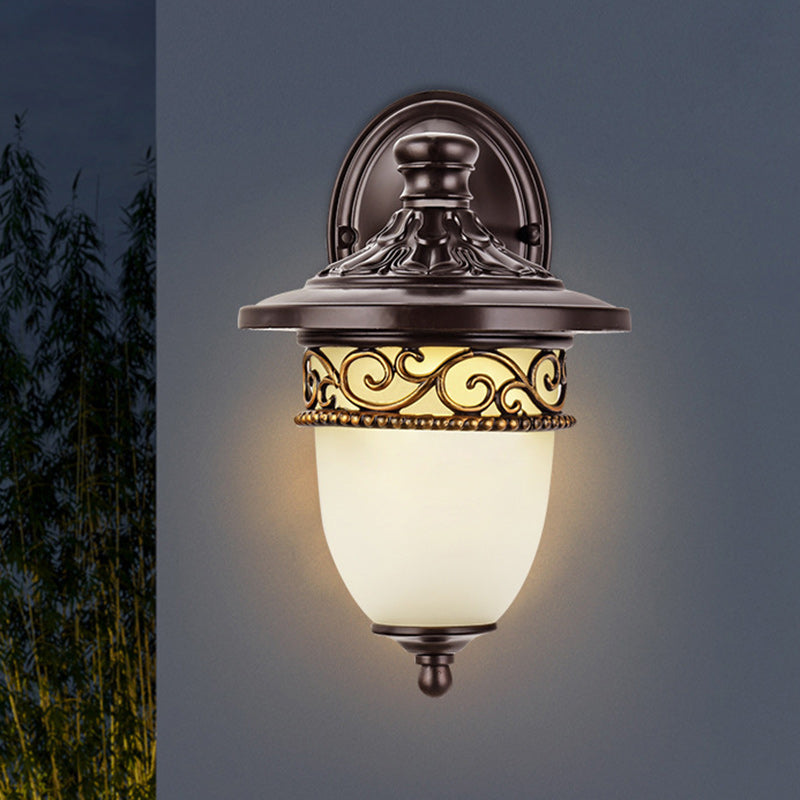 Contemporary Retro Waterproof Hanging Clock Flower Branch Pattern Aluminum Glass 1-Light Wall Sconce Lamp For Outdoor Patio