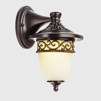 Contemporary Retro Waterproof Hanging Clock Flower Branch Pattern Aluminum Glass 1-Light Wall Sconce Lamp For Outdoor Patio