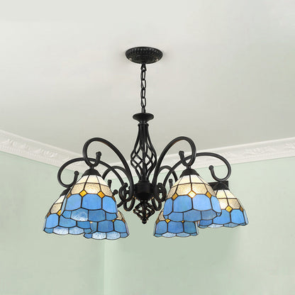 Traditional Tiffany Conical Stained Glass Iron Hardware 3/5/6/8-Light Chandelier For Living Room