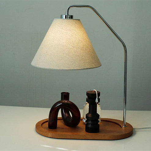 Traditional Vintage Umbrella Round Pleated Fabric Wood USB 1-Light Table Lamp For Living Room