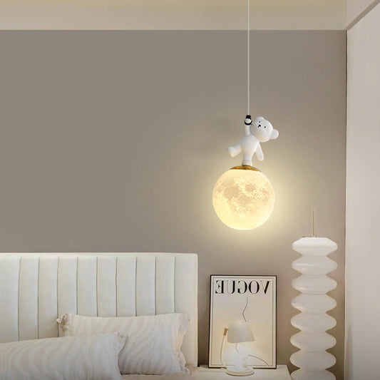 Contemporary Creative Kids Cartoon Resin Bear PLA Shade LED Pendant Light For Bedroom