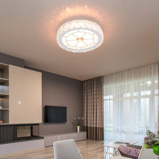 Modern Luxury Round Aluminum Crystal LED Flush Mount Ceiling Light For Living Room