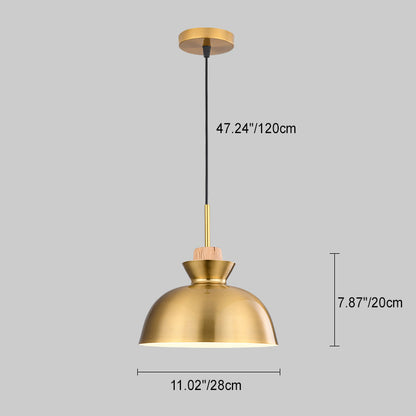 Traditional Vintage Geometric Cone Dome Aluminum 1-Light Pendant Light For Dining Room