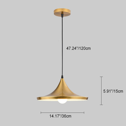 Traditional Vintage Geometric Cone Dome Aluminum 1-Light Pendant Light For Dining Room