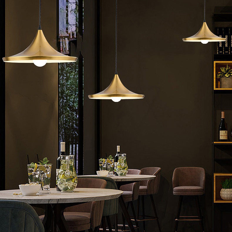 Traditional Vintage Geometric Cone Dome Aluminum 1-Light Pendant Light For Dining Room