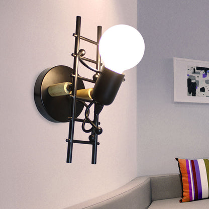 Contemporary Creative Humanoid Ladder Iron 1-Light Wall Sconce Lamp For Living Room